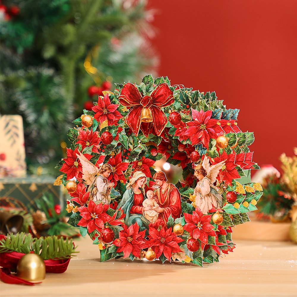 Red Nativity Floral Wreath Ornament