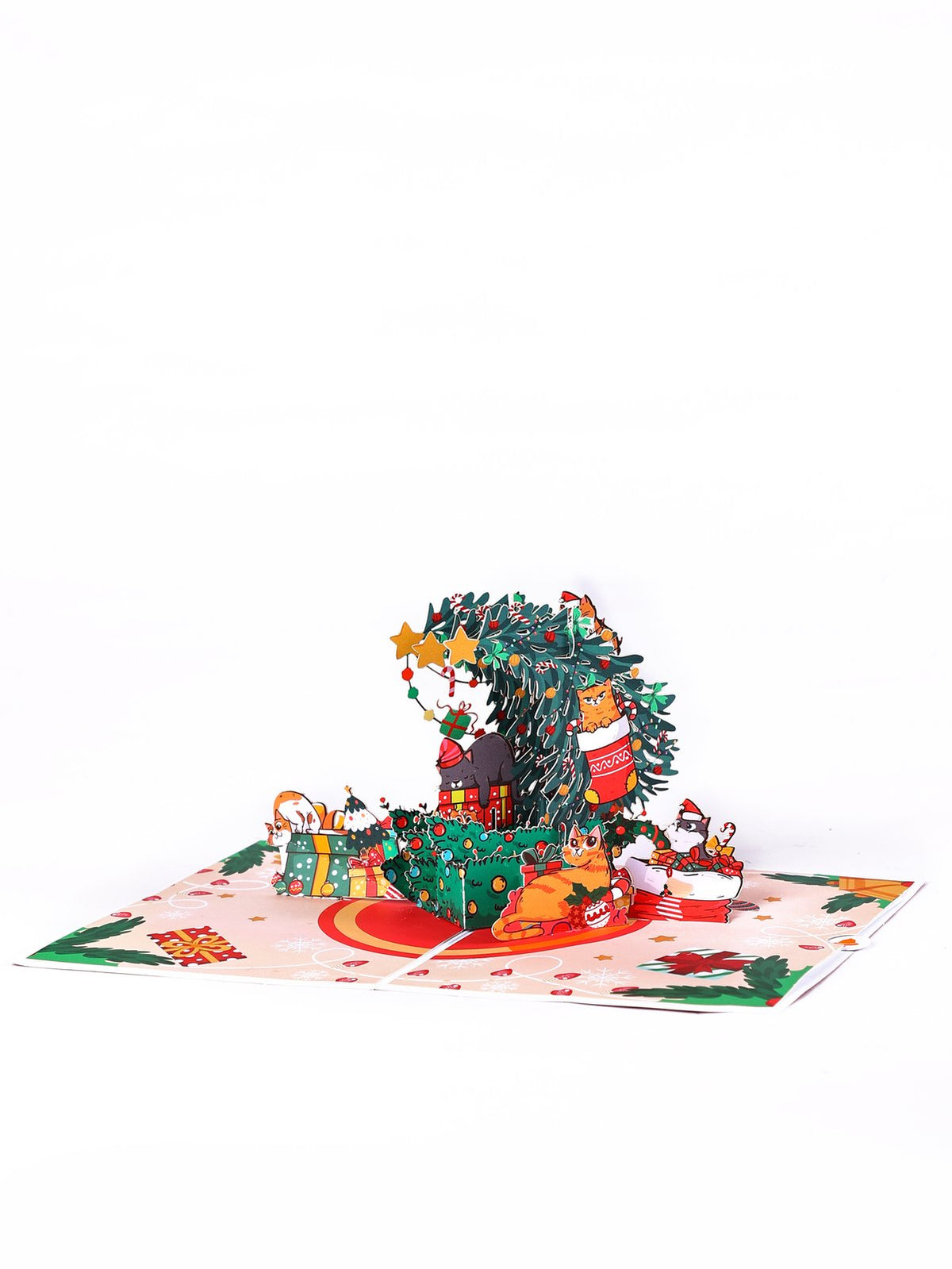 Christmas Tree Cat Crescent Moon 3D Pop Up Card