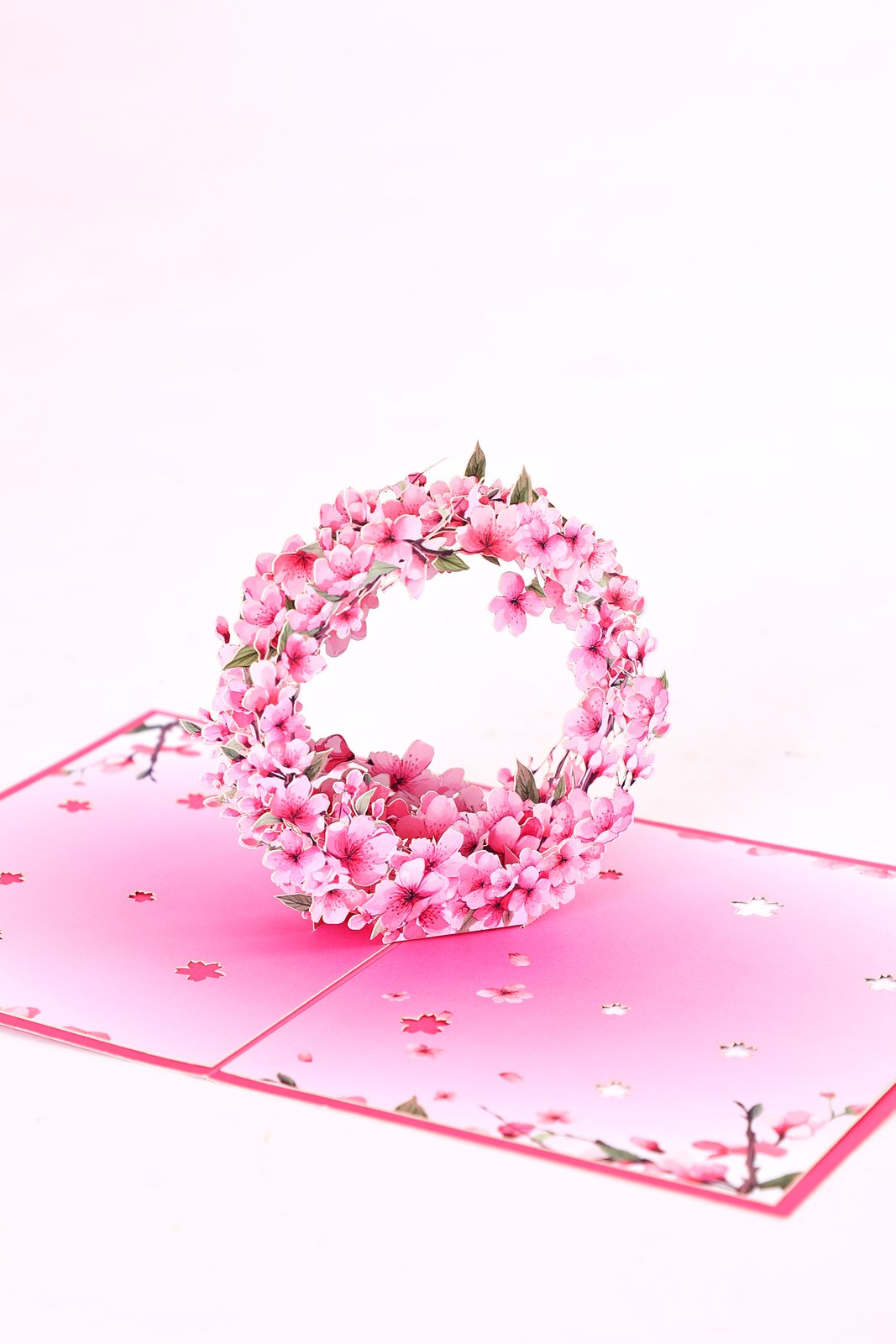 Cherry Blossom Floral Wreath Greeting Card