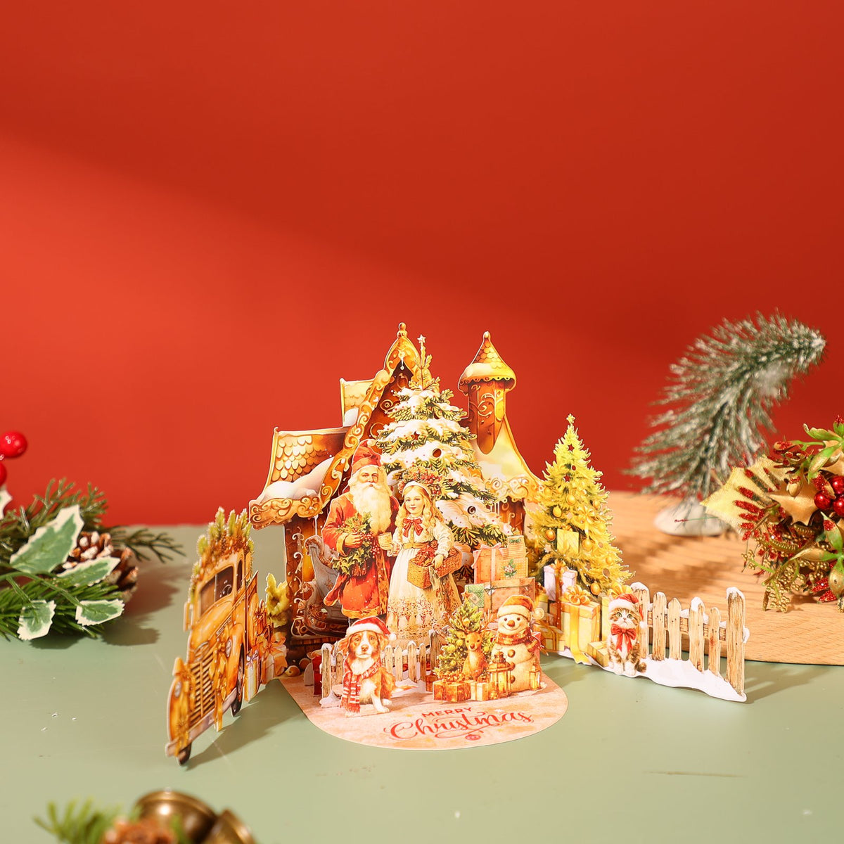 Gold Christmas Village Greeting Card