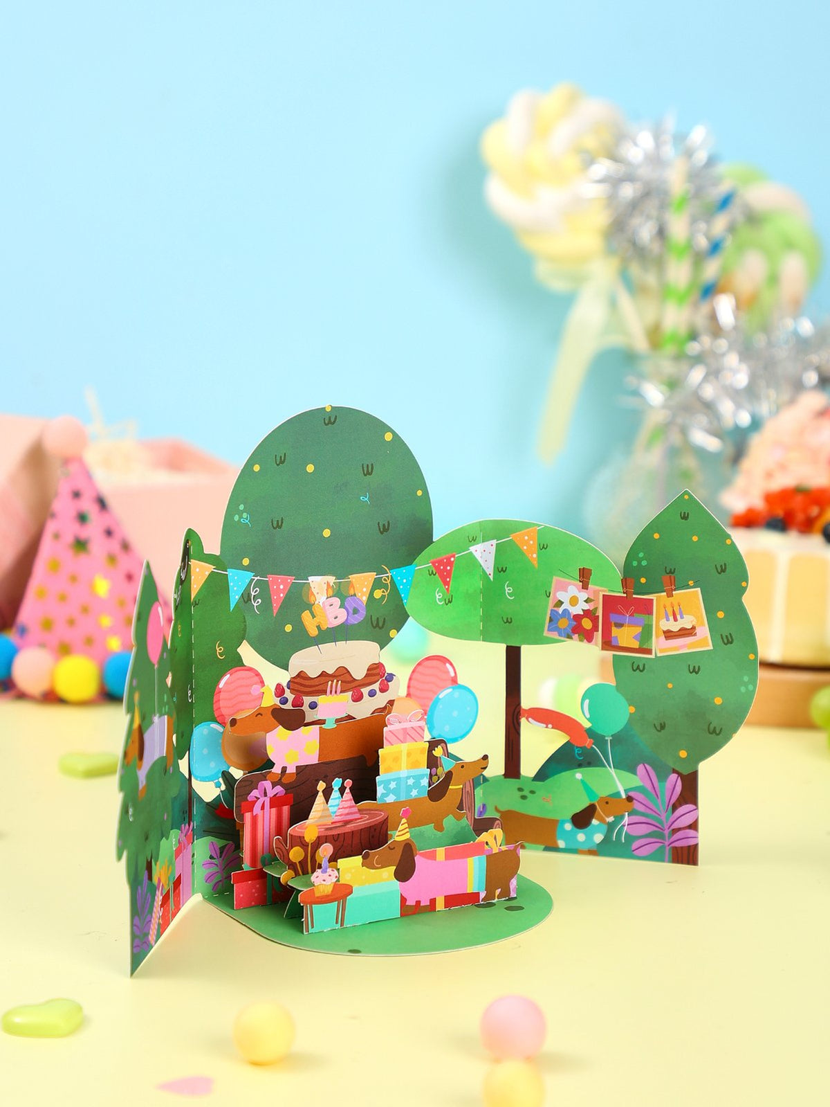 Forest Puppy Balloon Birthday Greeting Card