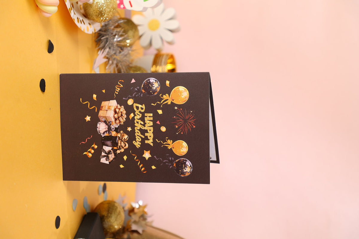 Black Gold Teddy Bear Birthday Greeting Card