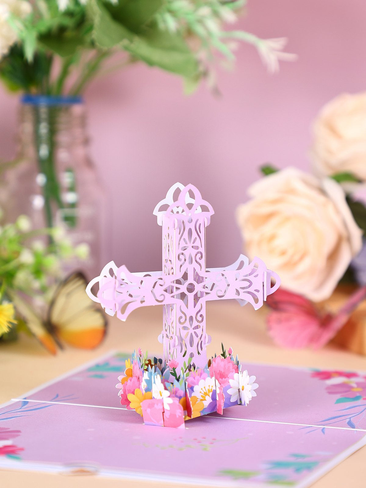 Cross Floral Flip Pop Up Card