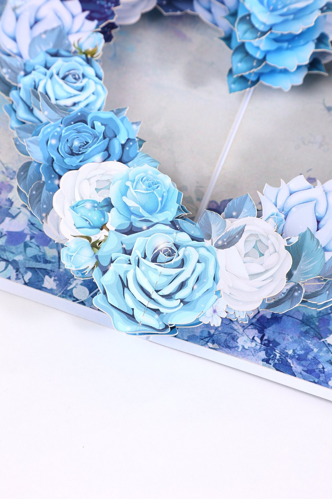 Blue White Rose Heart 3D Pop Up Card