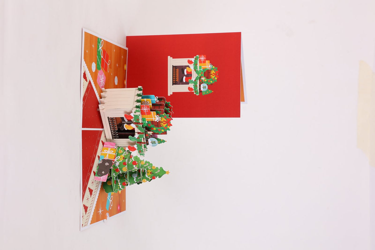 Christmas Fireplace Floral Wreath Flip Pop Up Card