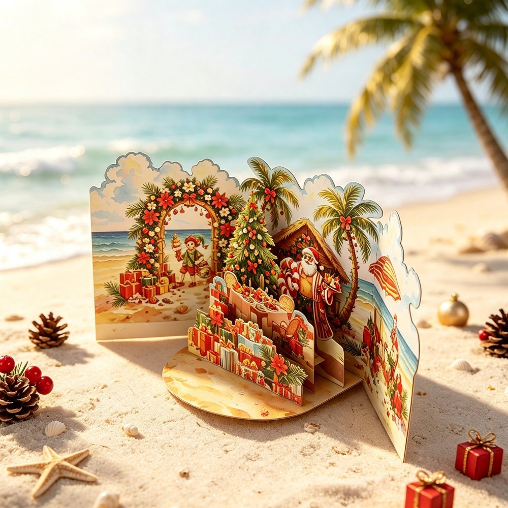 Christmas Beach Double Door Pop Up Card