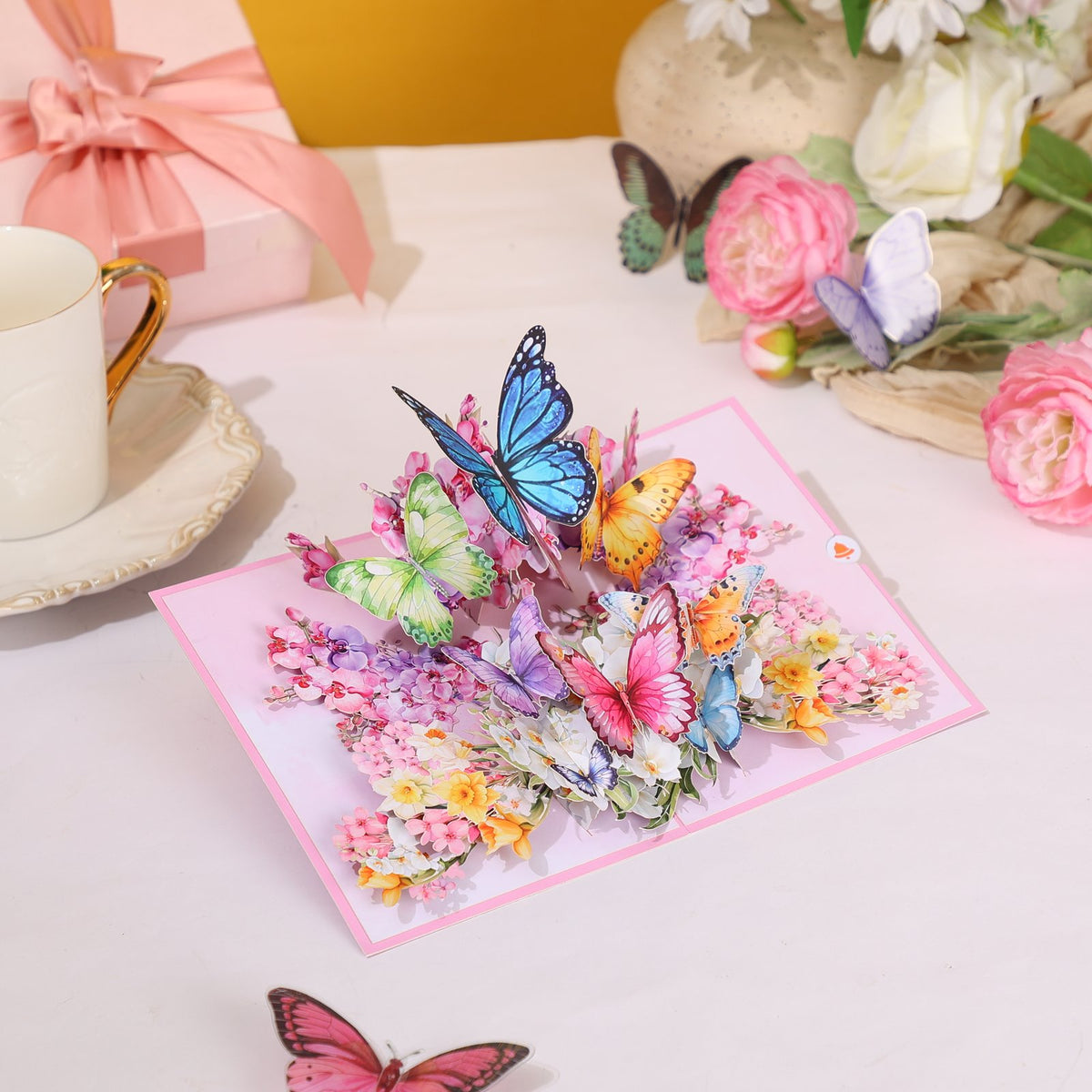 Pink Orchid Butterfly Flowering Shrubs 3D Pop Up Card