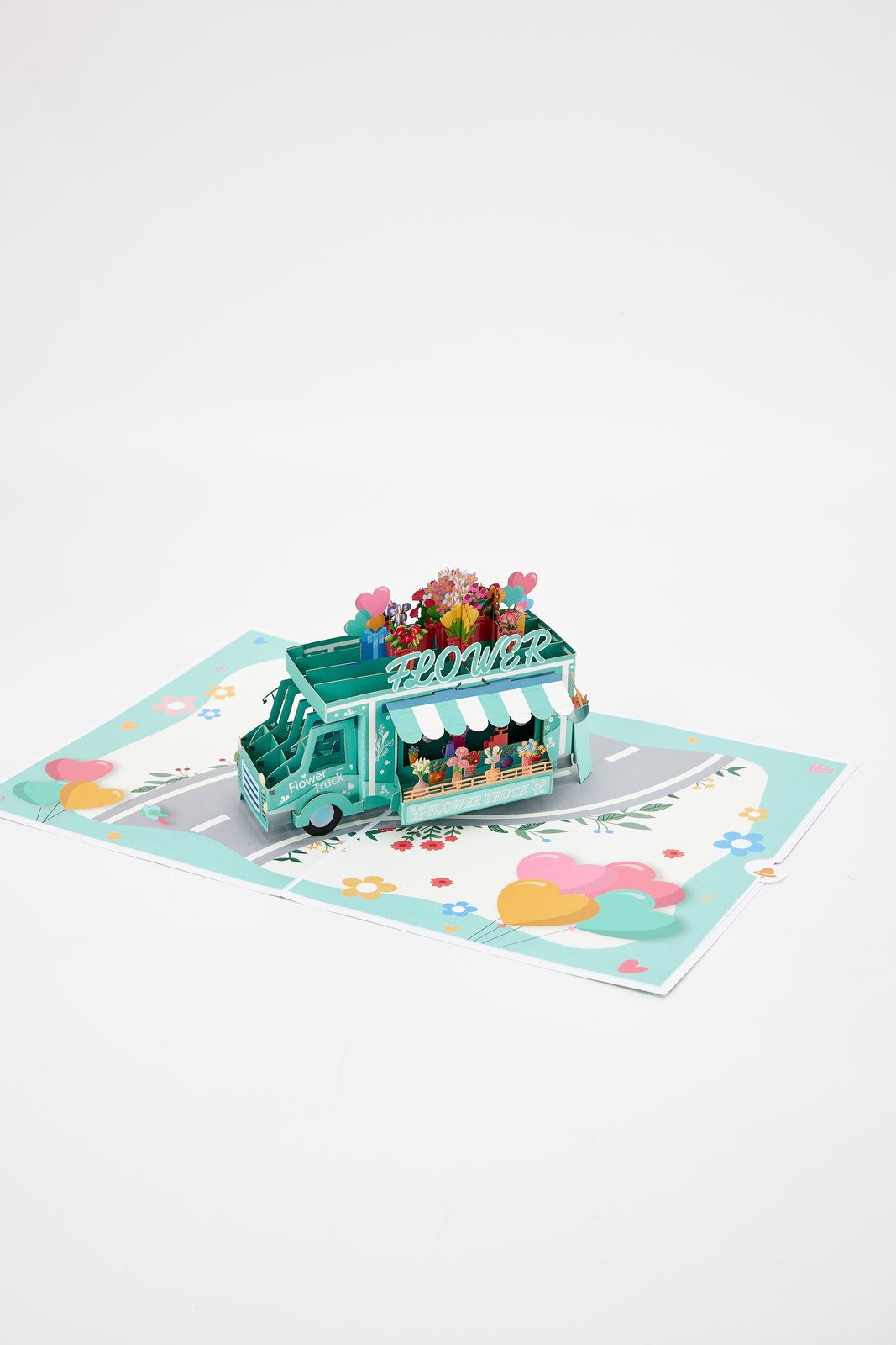 Premium Flower Cart 3D Pop Up Card Light Blue