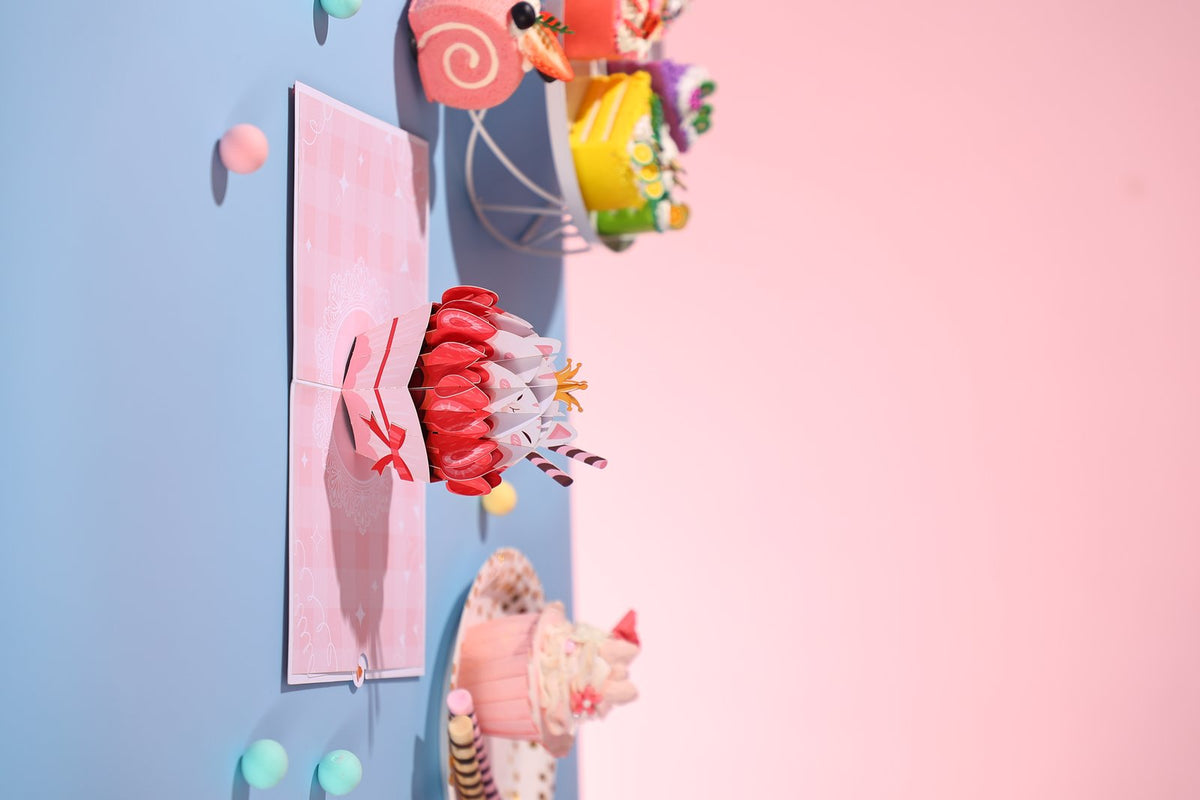 Cat Strawberry Cupcake 3D Pop Up Card