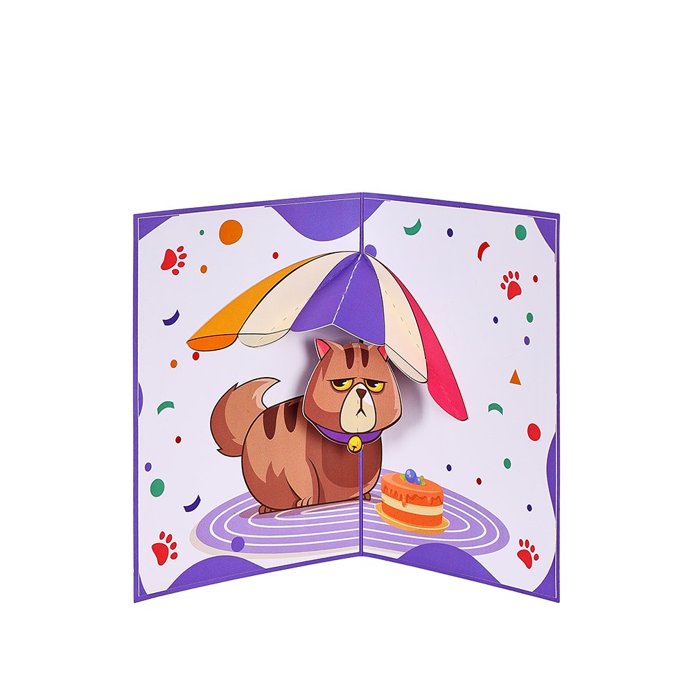 With Umbrella Cat Blue Pop Up Card