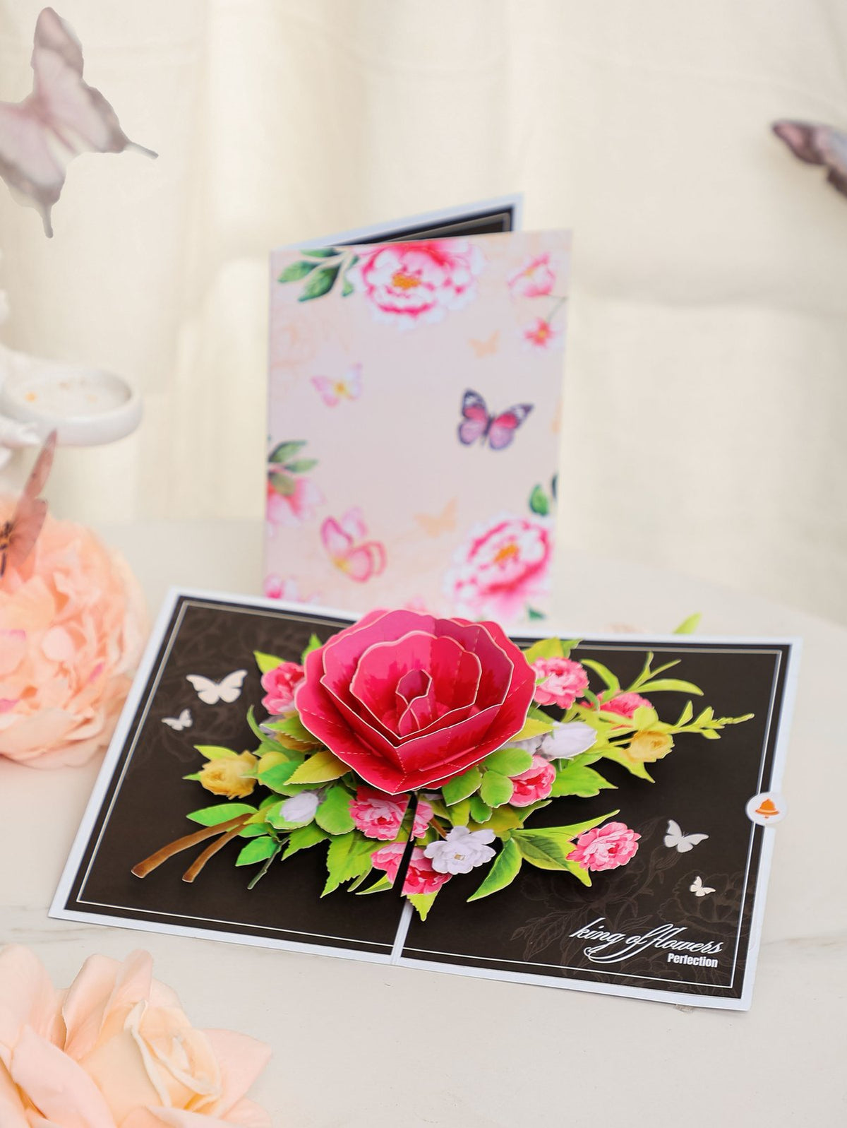 Elegant Peony Flower Floral Branch 3D Pop Up Card