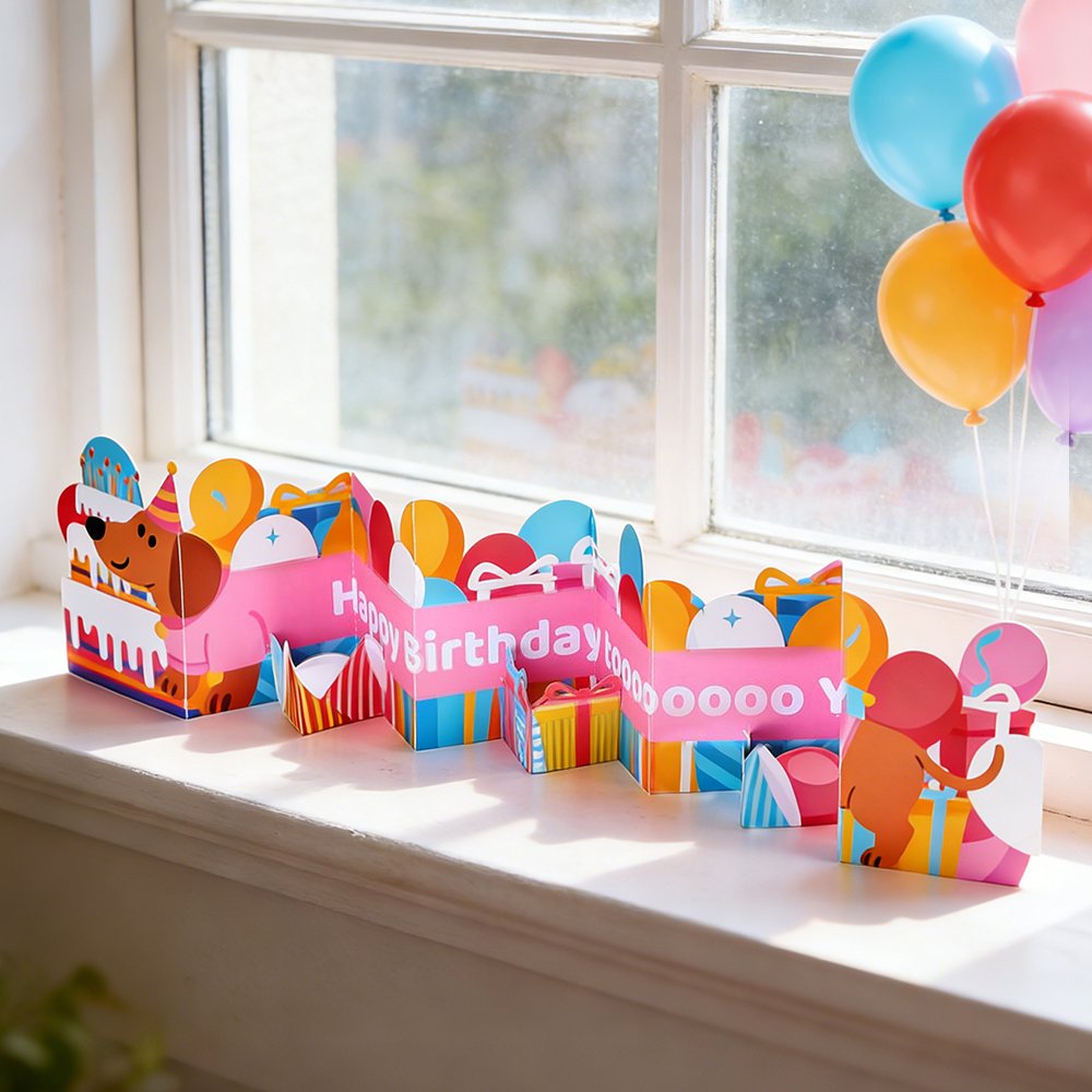 Puppy Birthday Cake Flip Pop Up Card