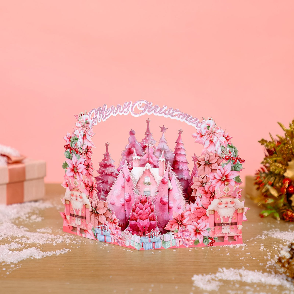 Pink Christmas Castle 3D Pop Up Card