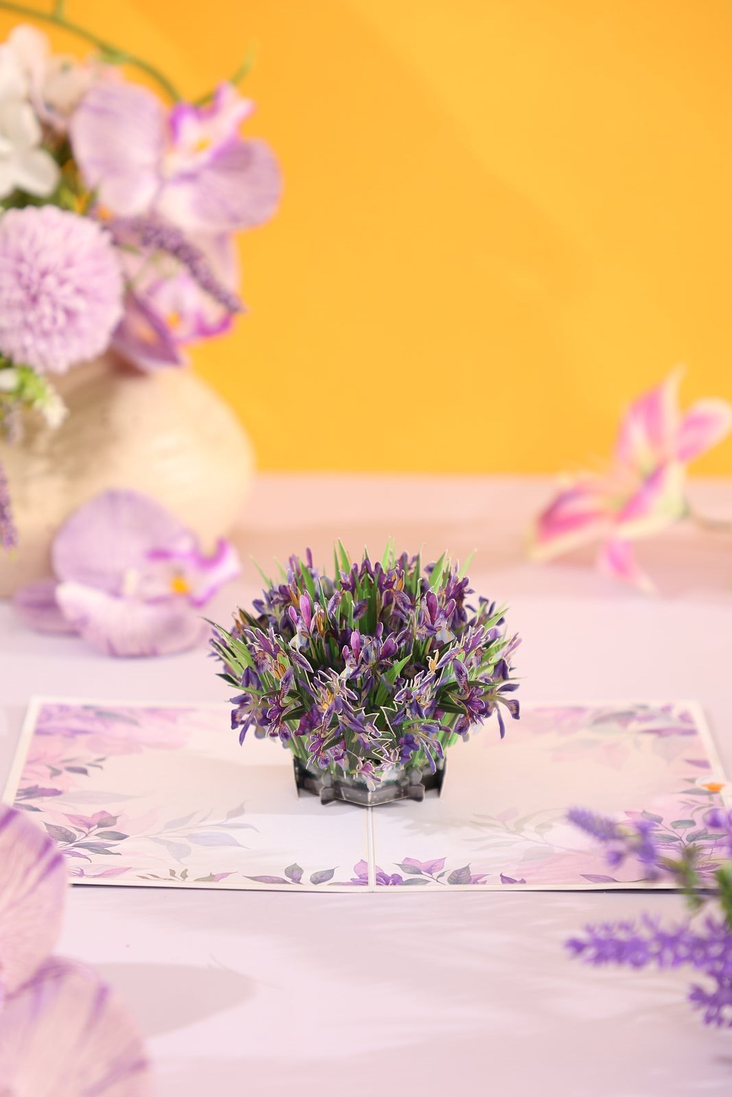 Lavender Flower Bouquet Flip Pop Up Card