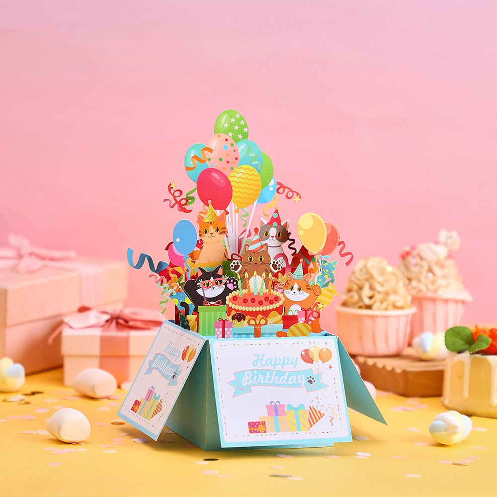 Clown Cat Balloon Birthday 3D Pop Up Card