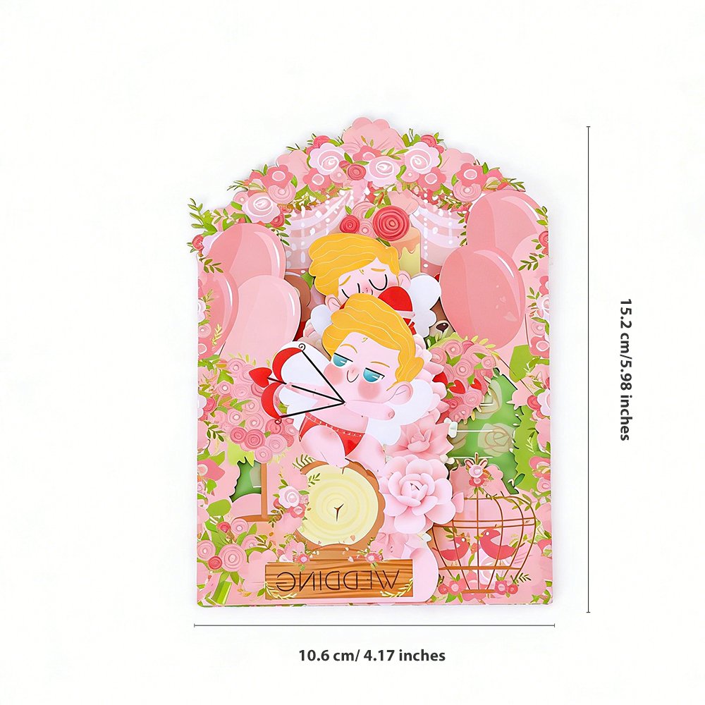 Pink Wedding Floral Wreath 3D Pop Up Card
