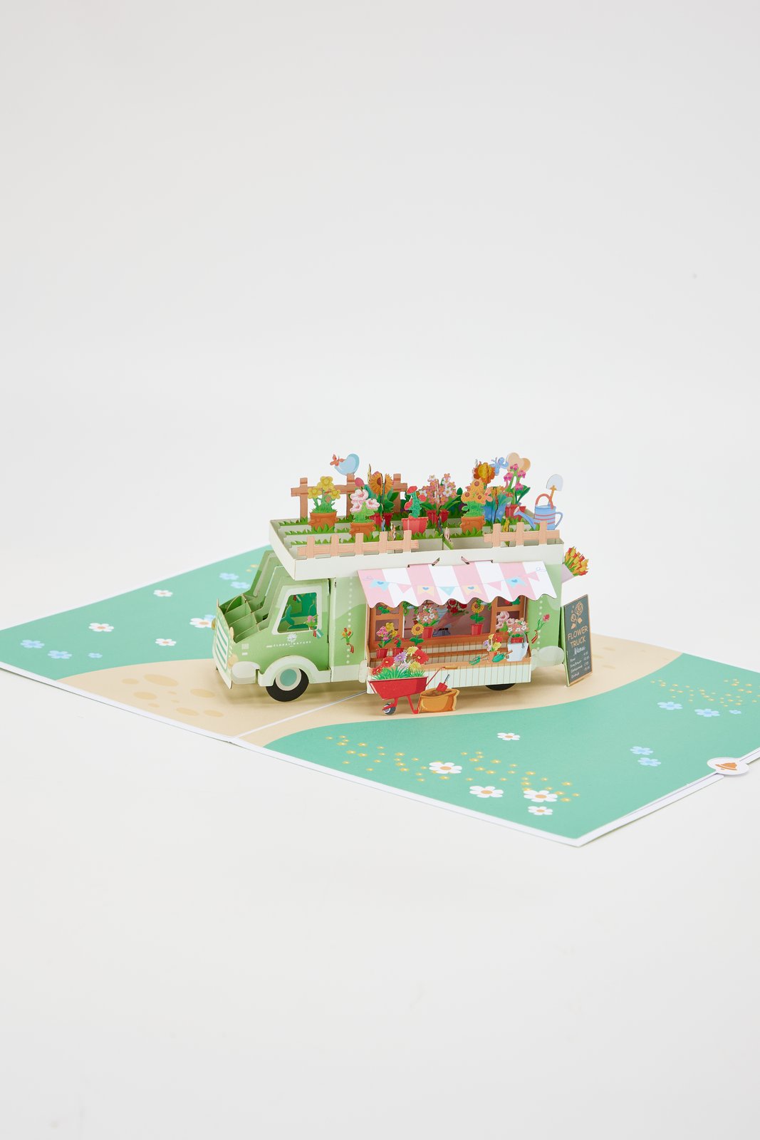 Premium Flower Cart 3D Pop Up Card Light Green