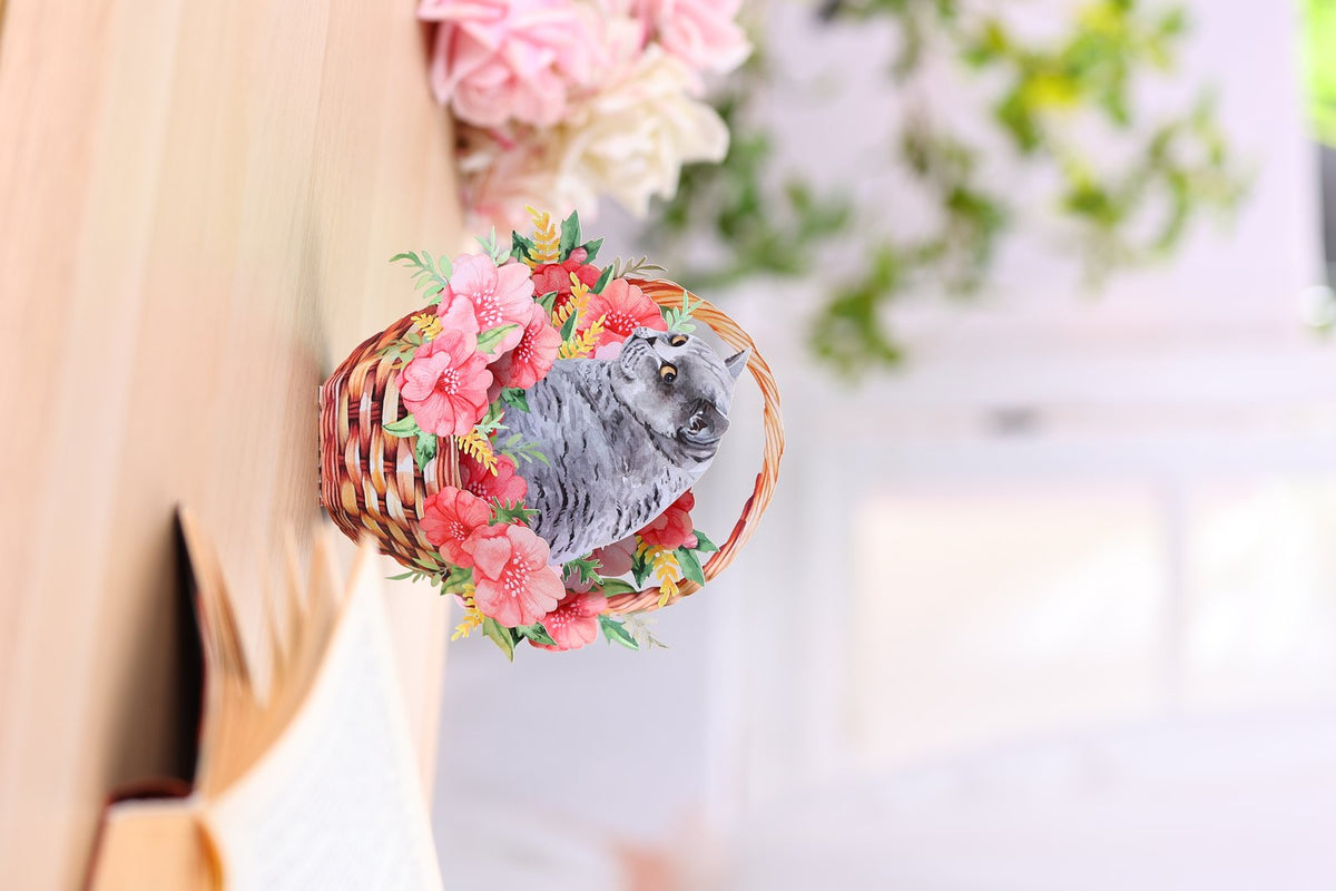 Blue Cat Flower Basket Hanging Ornament