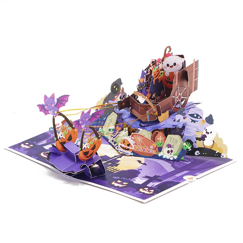 Halloween Cat & Bat Cart Pop Up Card