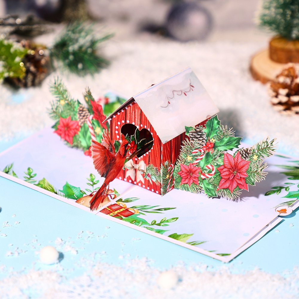 North American Peacock Bird House Christmas Blessings Greeting Card