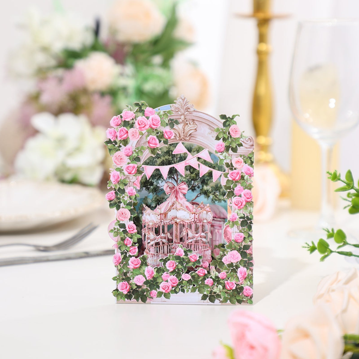 Pink Garden Carousel Greeting Card