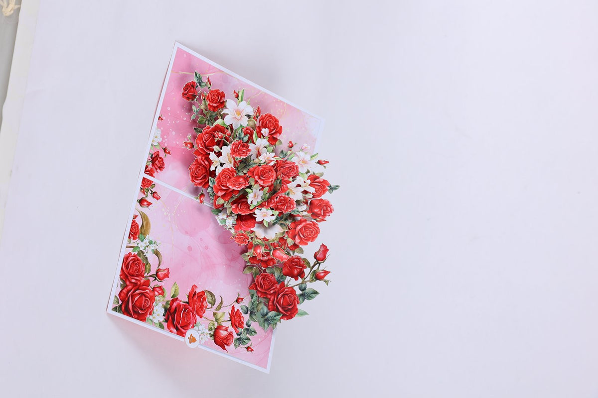 Red Rose Branch 3D Pop Up Card