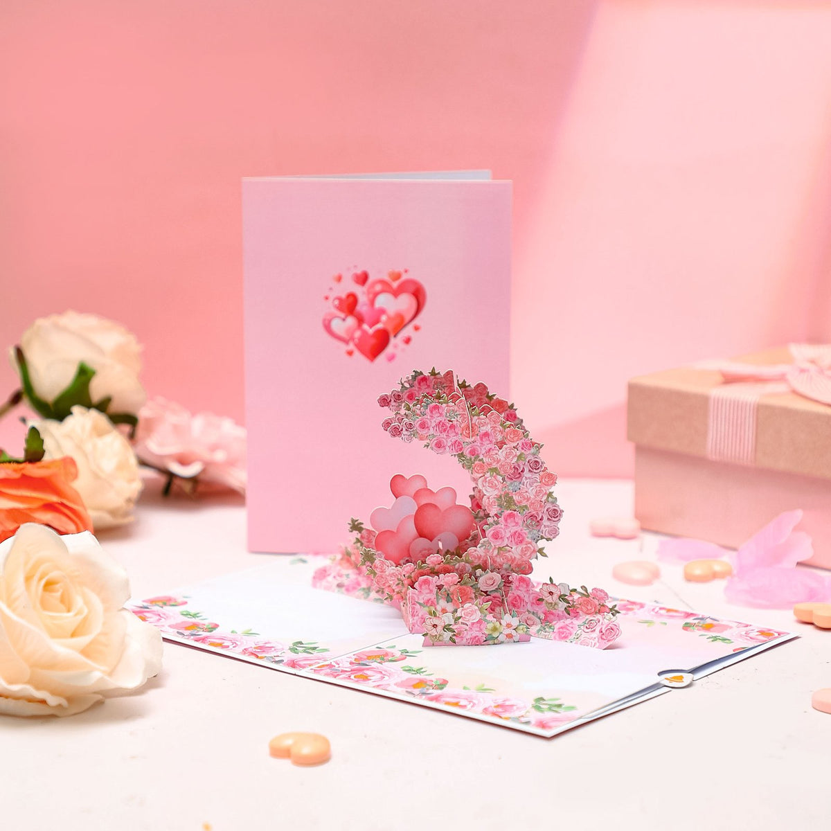 Pink Rose Heart 3D Pop Up Card