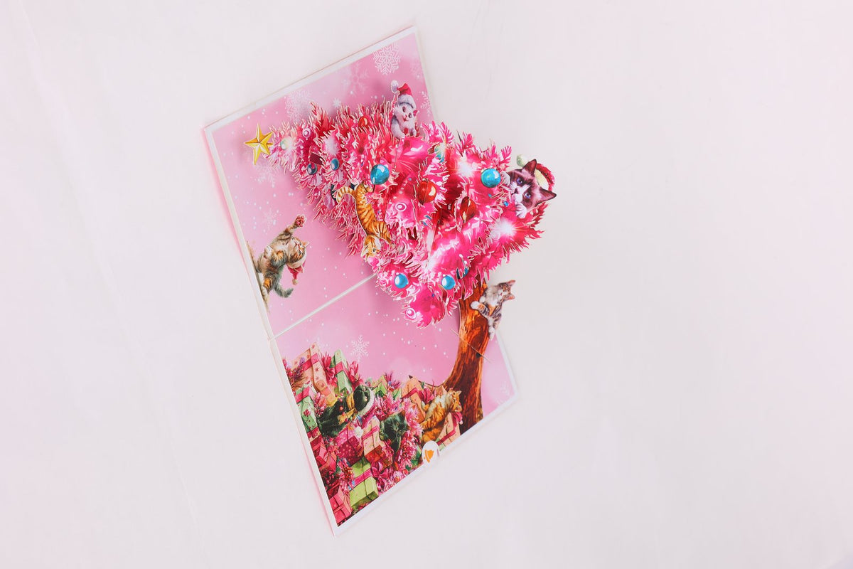 Pink Christmas Tree Flip Pop Up Card