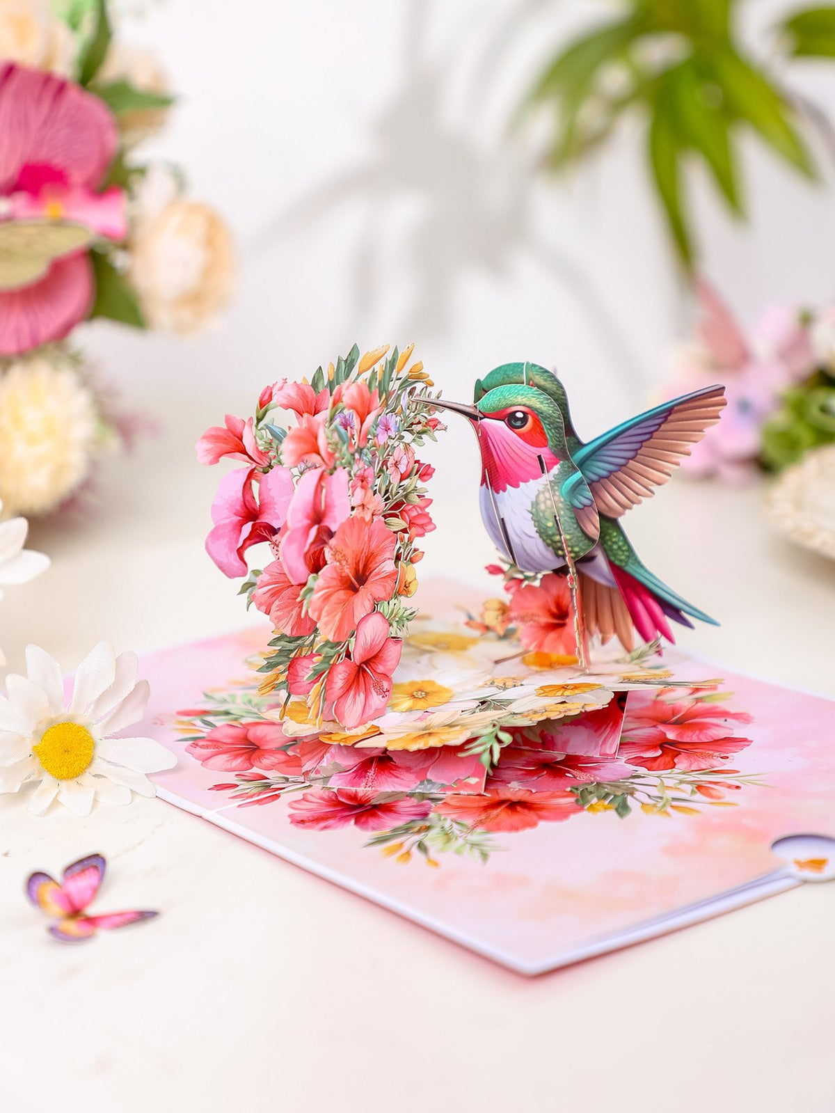 Hibiscus Hummingbird 3D Pop Up Card