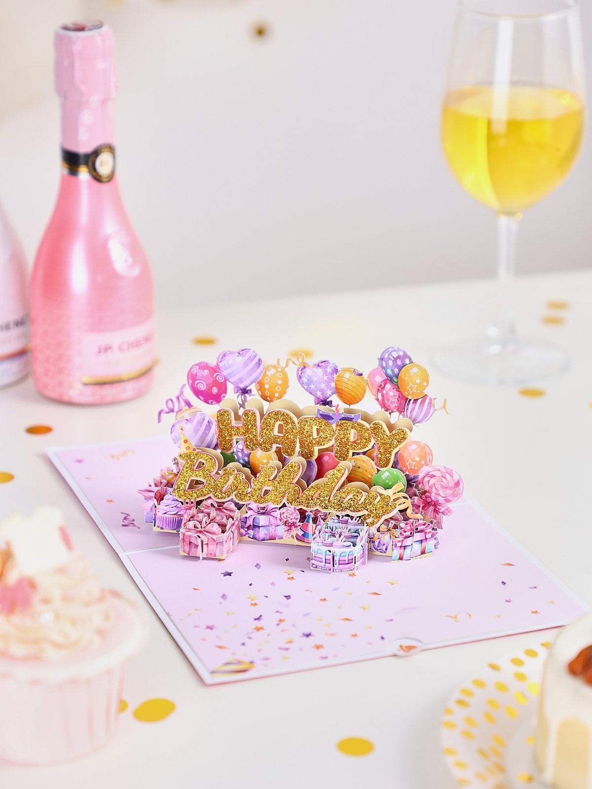 Gold Glitter Happy Birthday 3D Pop Up Card
