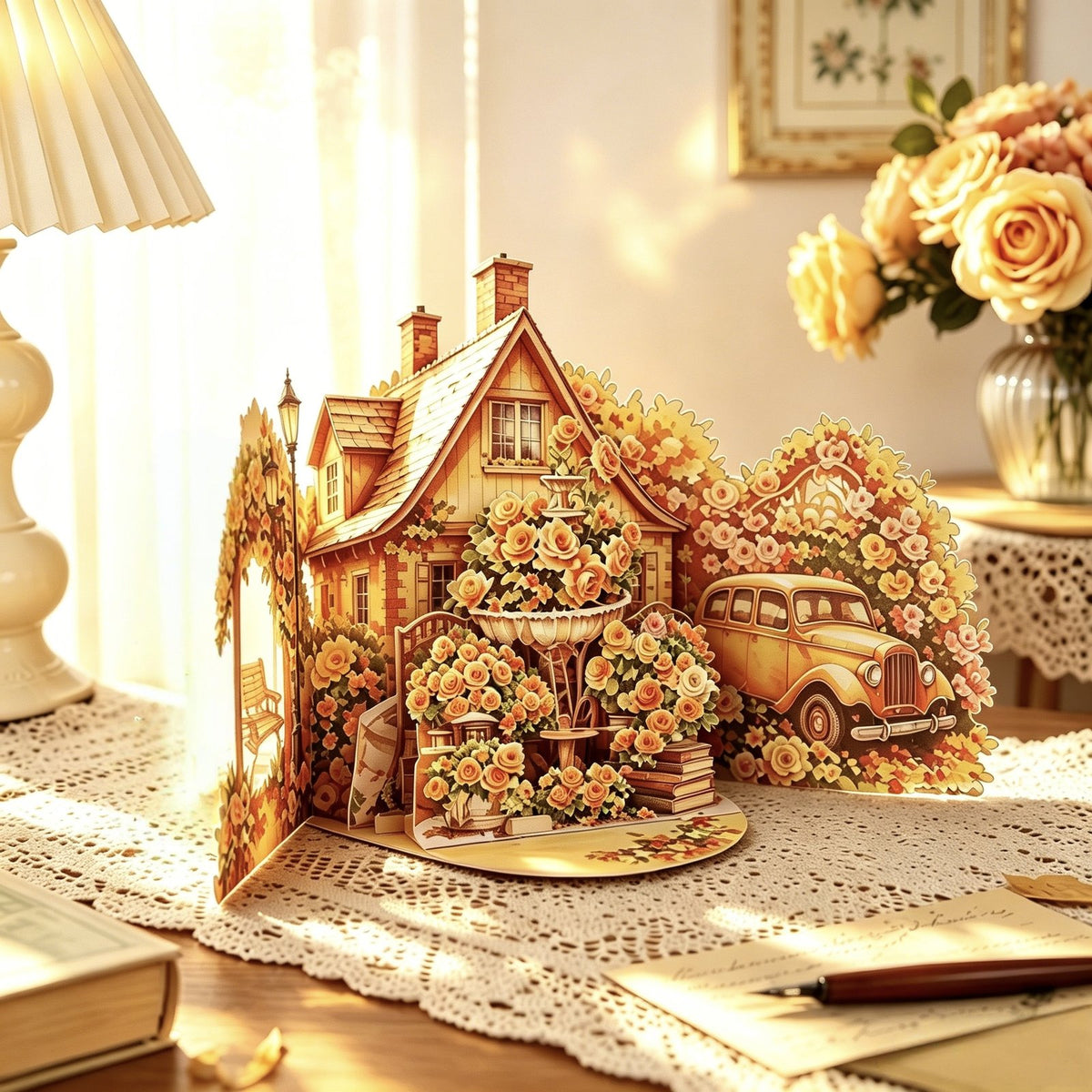 Yellow Rose Garden Double Door Pop Up Card