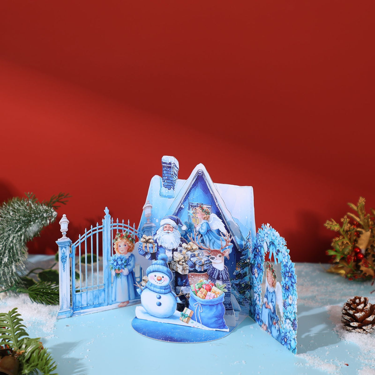 Blue Snowman Arch Christmas Greeting Card
