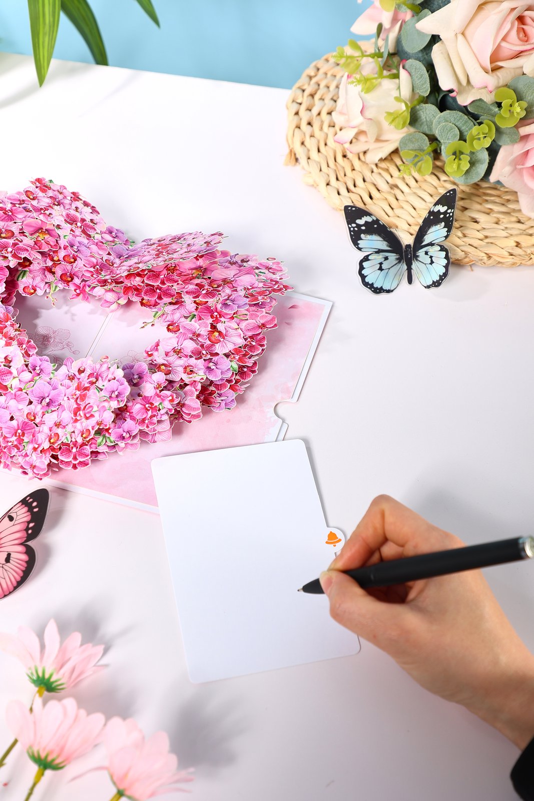 Pink Orchid Heart Pop Up Card
