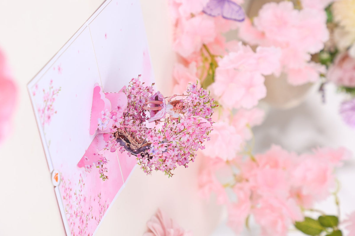 Cherry Blossom Crescent Moon Elf Pink Inside Design 3D Pop Up Card