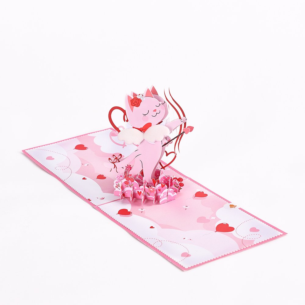 Cupid Kitten 3D Pop Up Card Wings