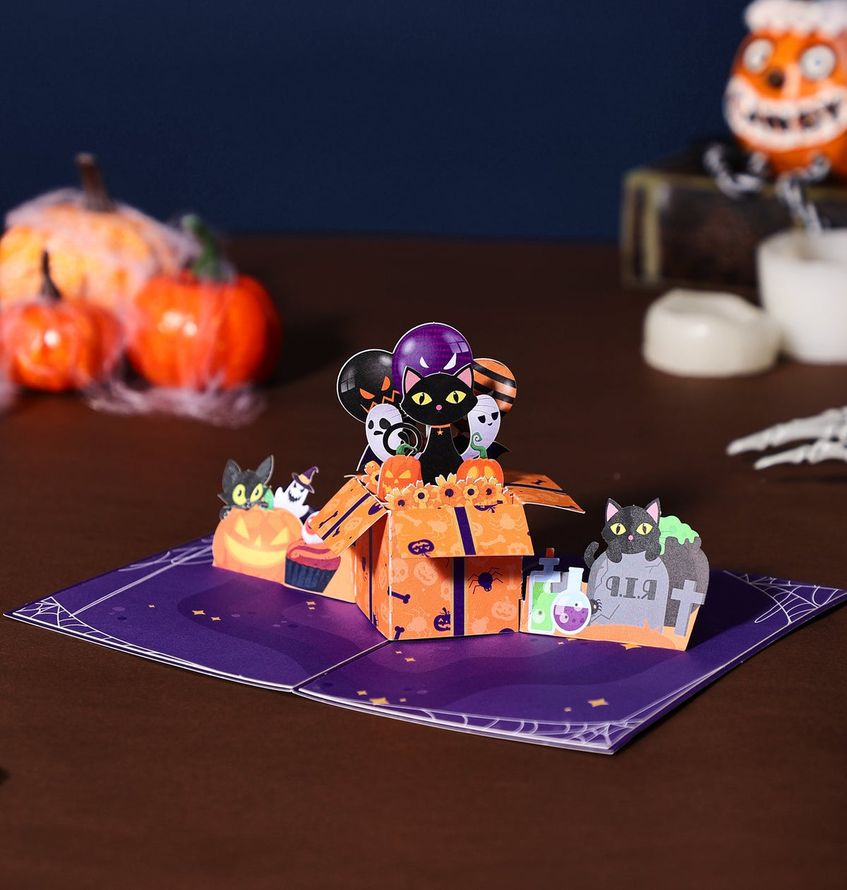 Halloween Gift Box Cat Greeting Card