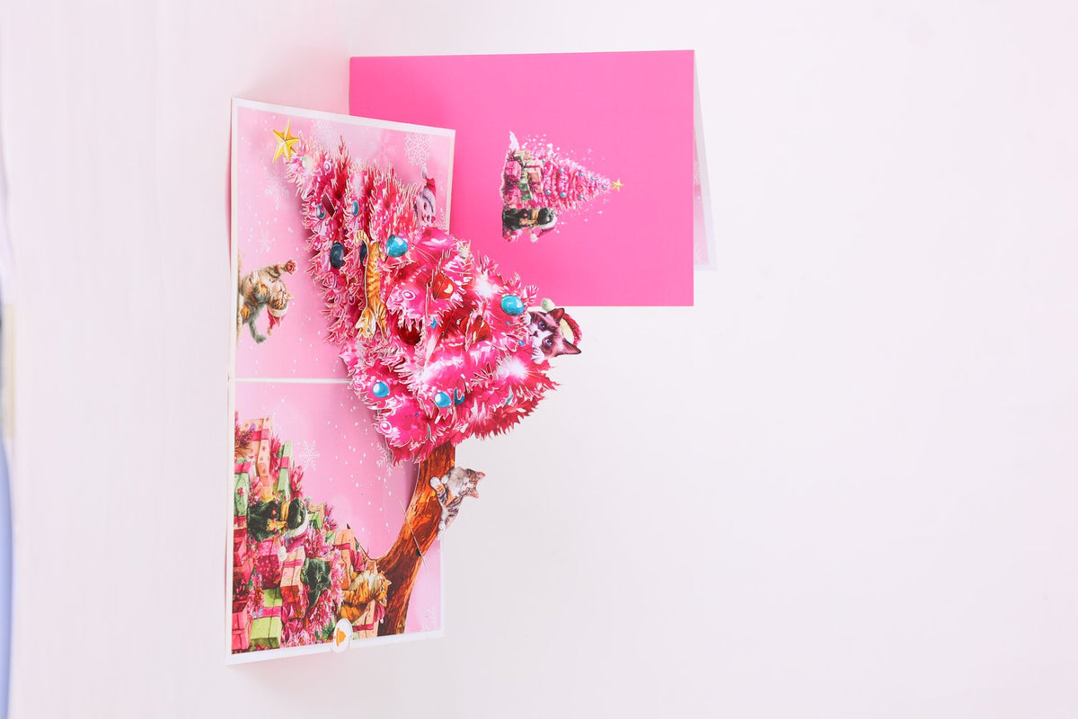 Pink Christmas Tree Flip Pop Up Card