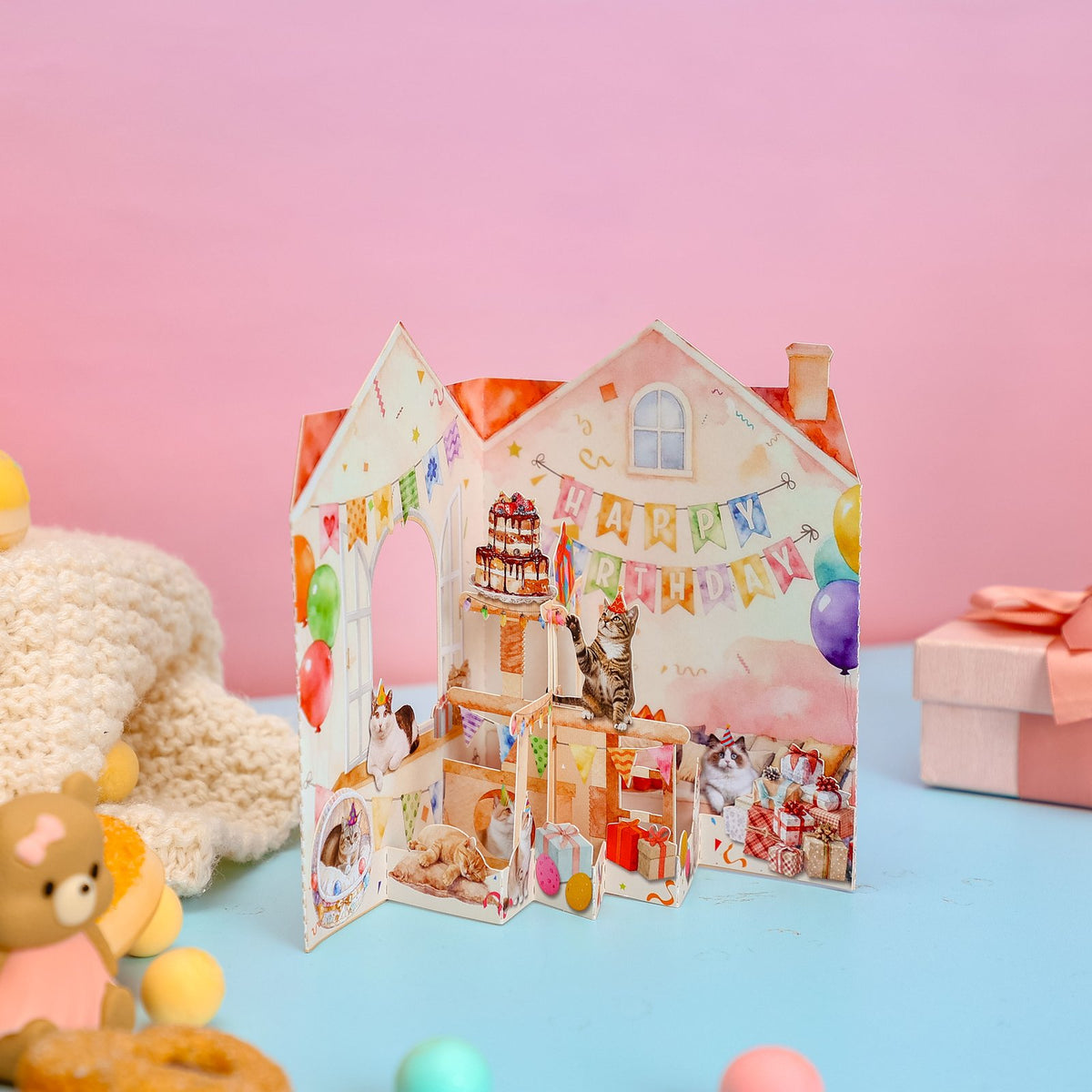 Birthday Party Cottage 3D Pop Up Card