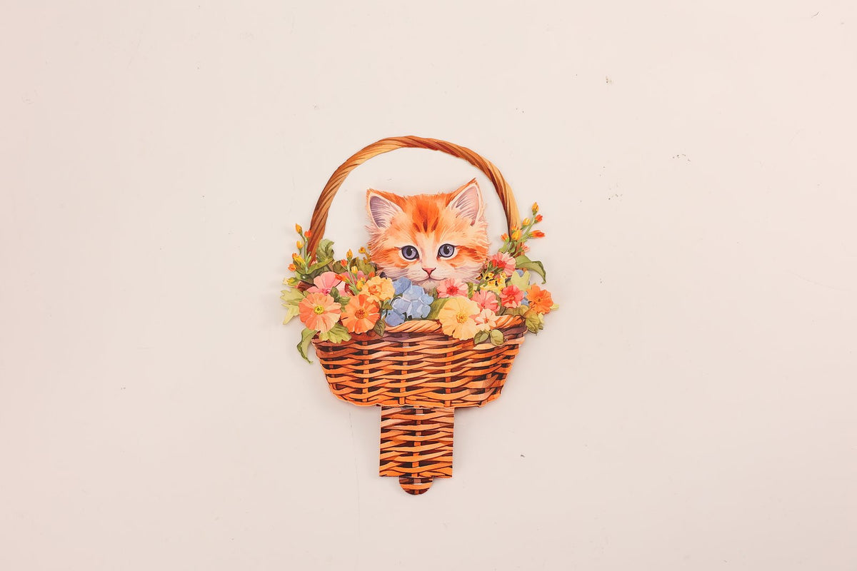 Orange Cat Flower Basket Hanging Ornament