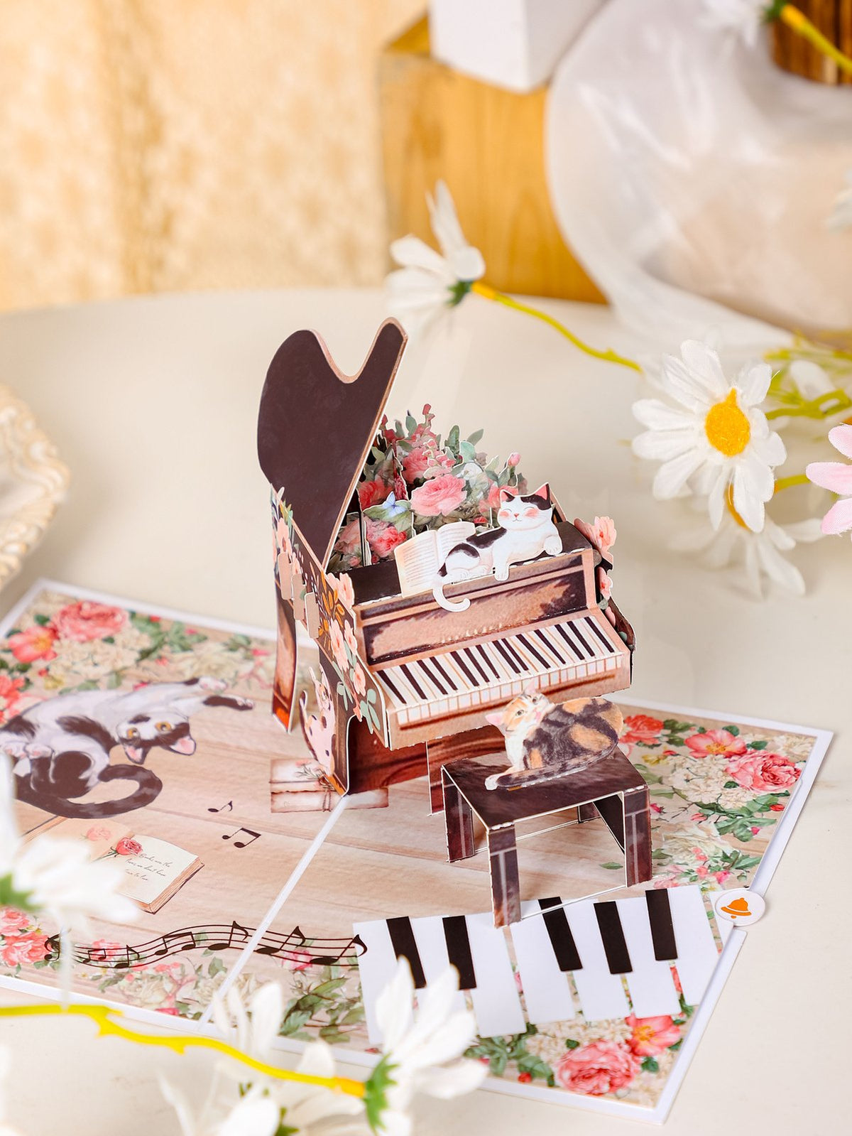 Cat Music Book Flip Pop Up Card