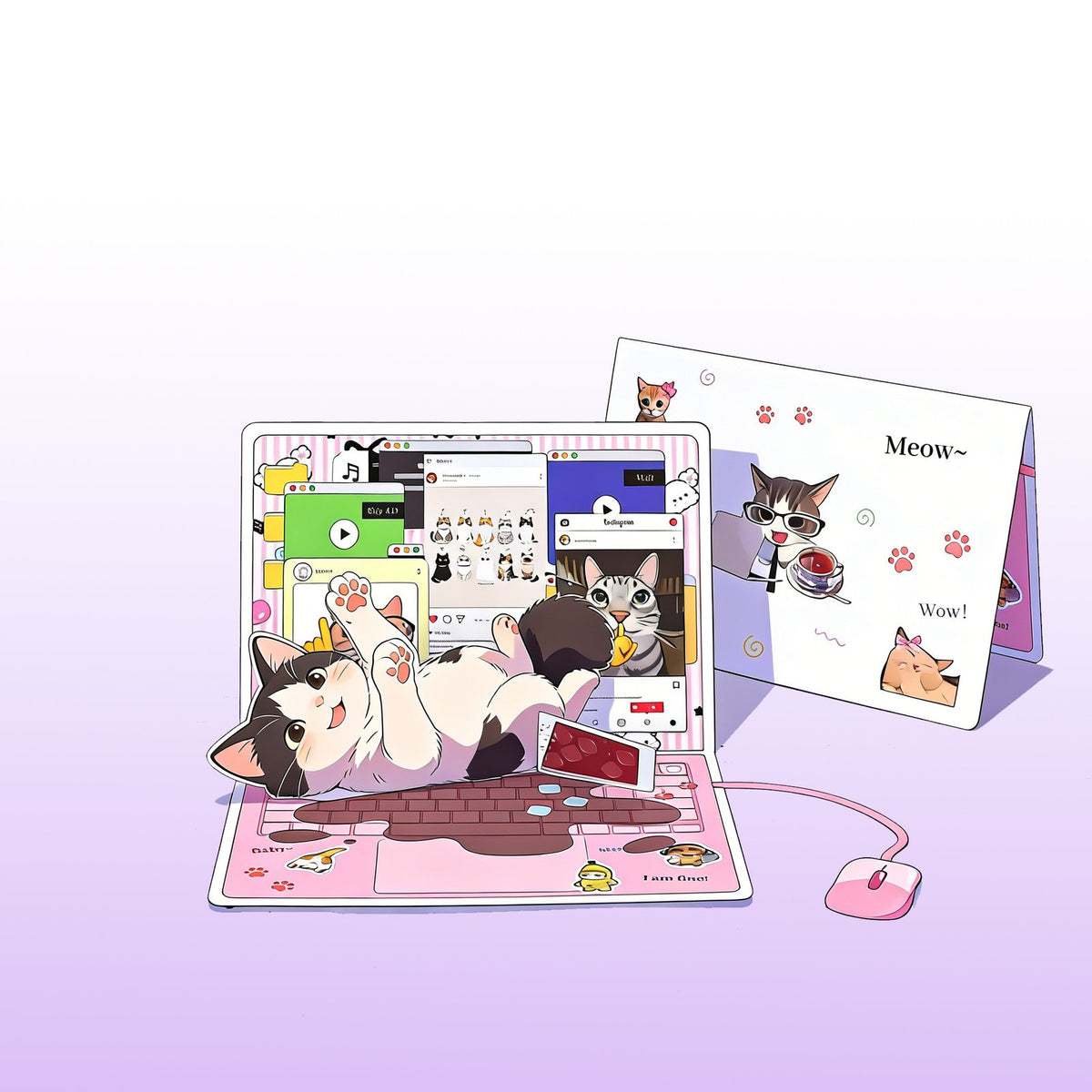 Cat Laptop Flip Pop Up Card
