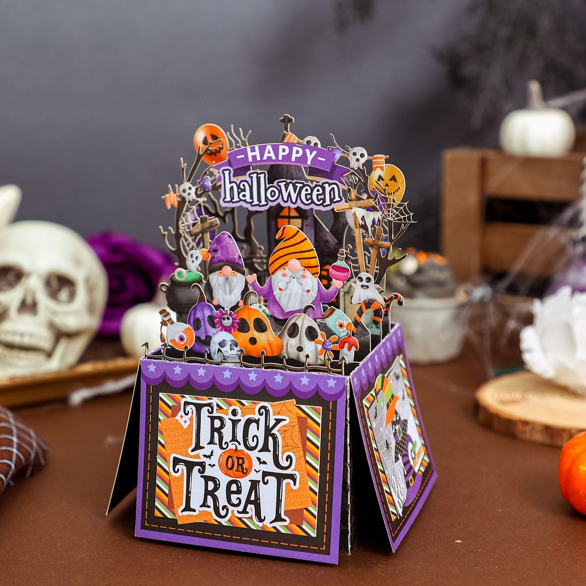 Halloween Gnome Box Purple Card