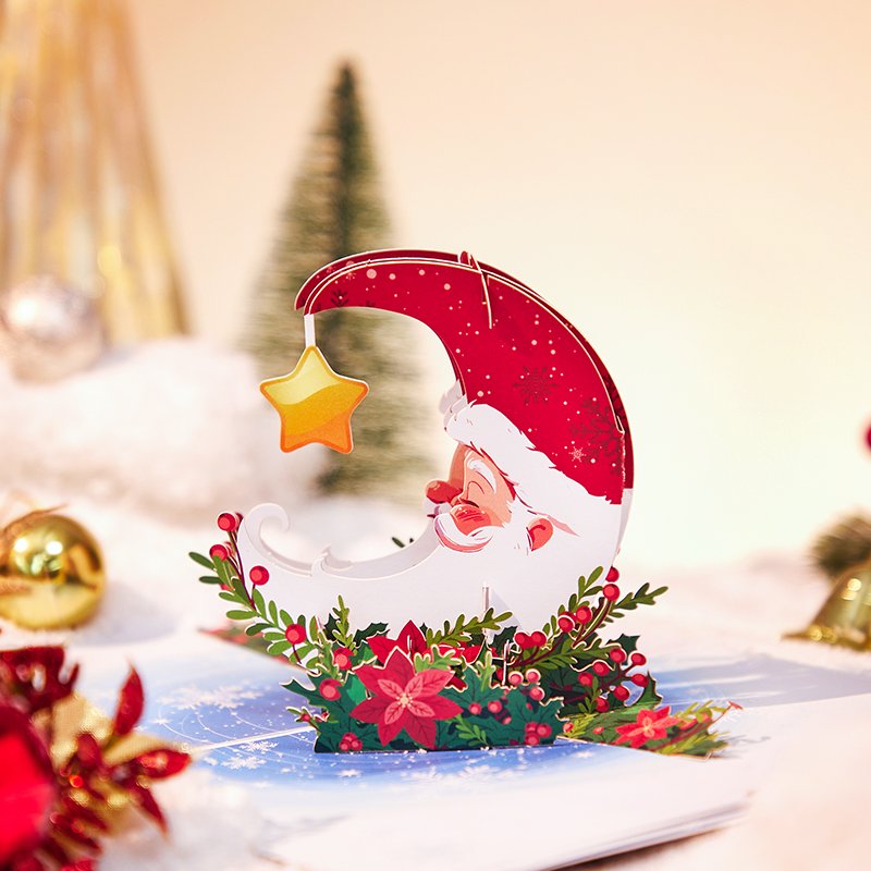 Santa Claus Crescent Moon 3D Pop Up Card
