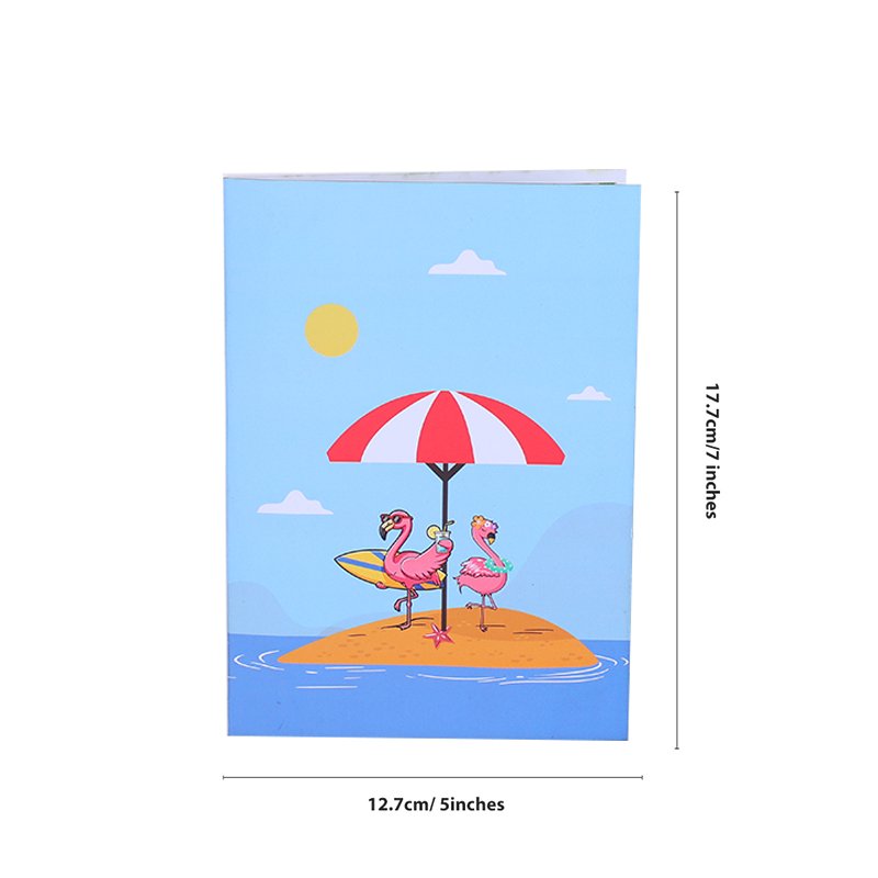 Tropical Beach Flamingo Pop Up Card