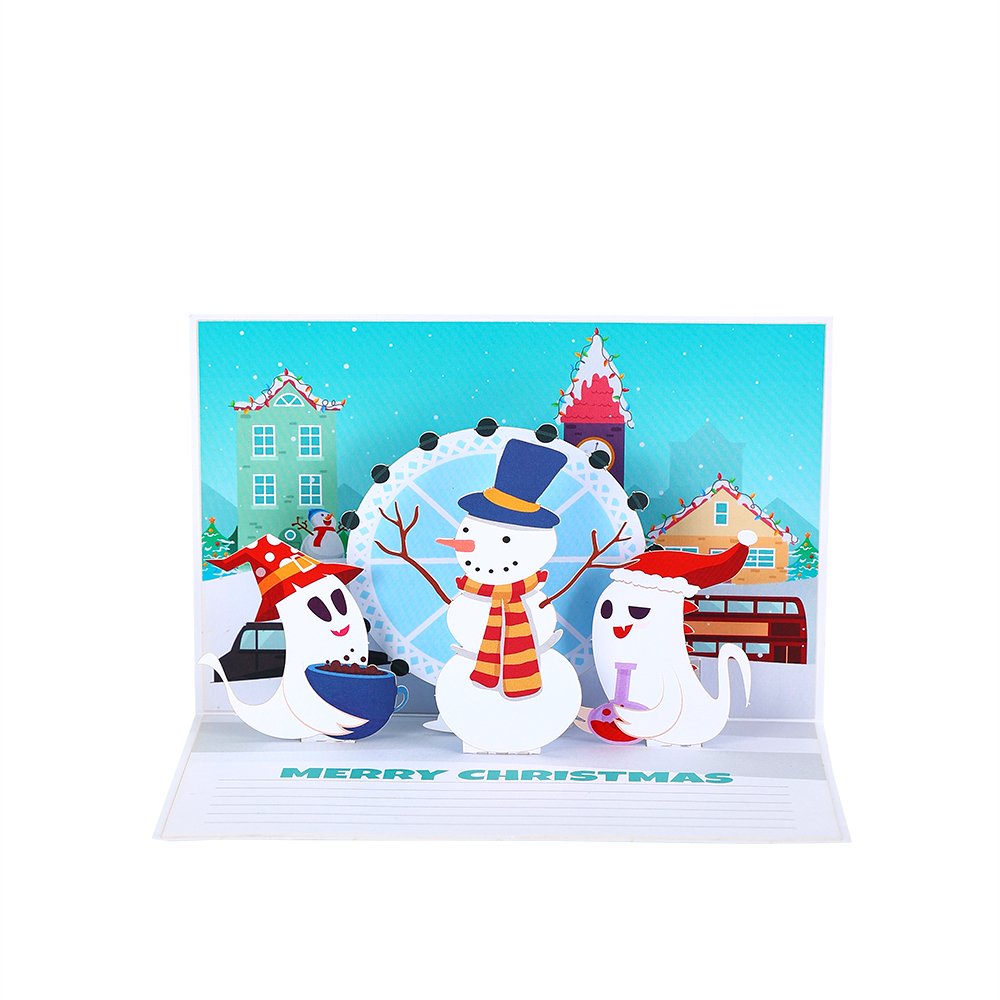 Santa Claus Trumpet Flip Pop Up Card Blue
