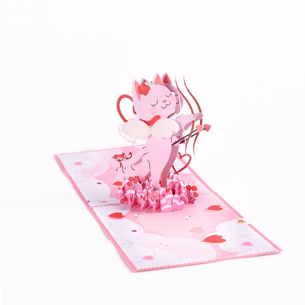 Cupid Kitten 3D Pop Up Card Wings