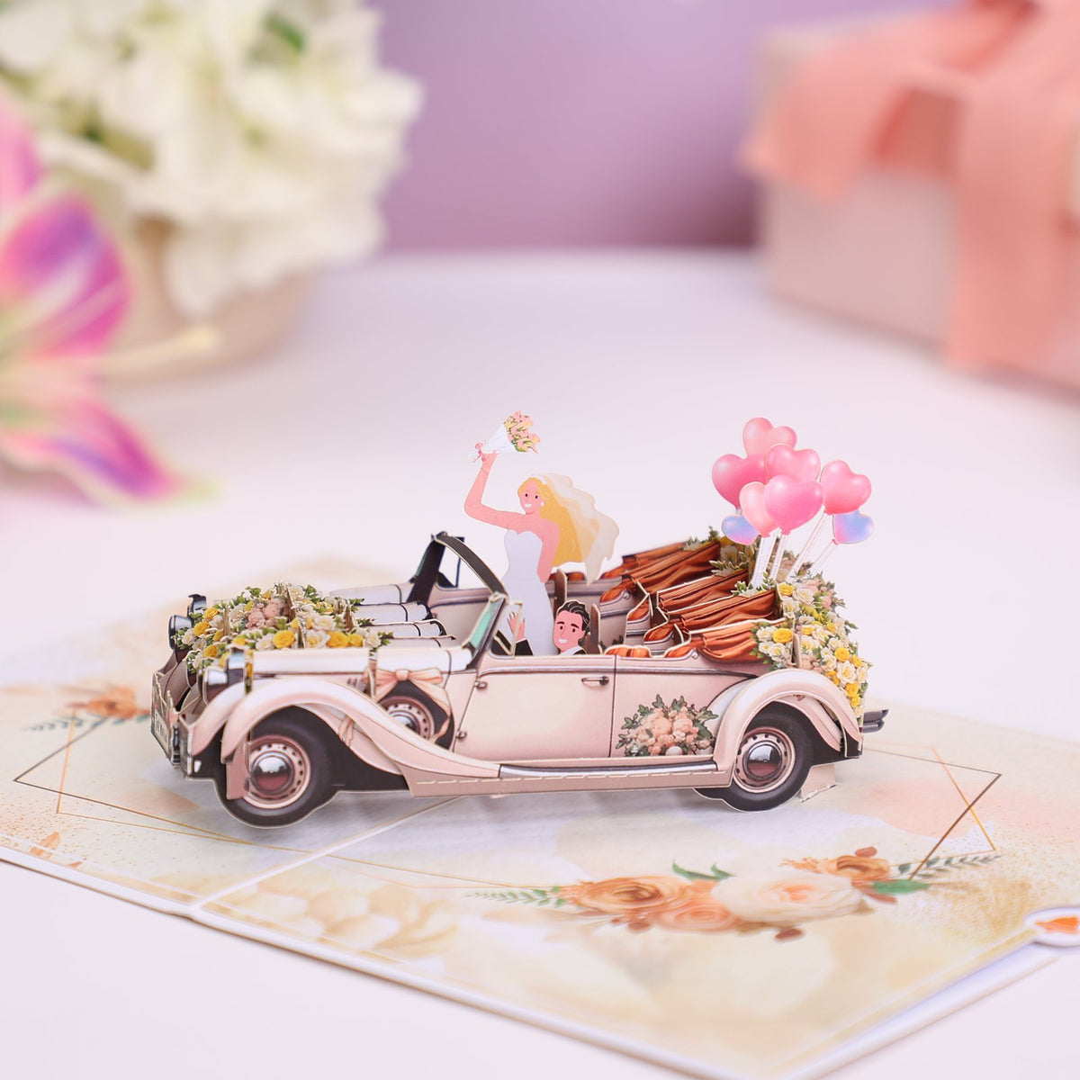 Wedding Vintage Car Flip Pop Up Card