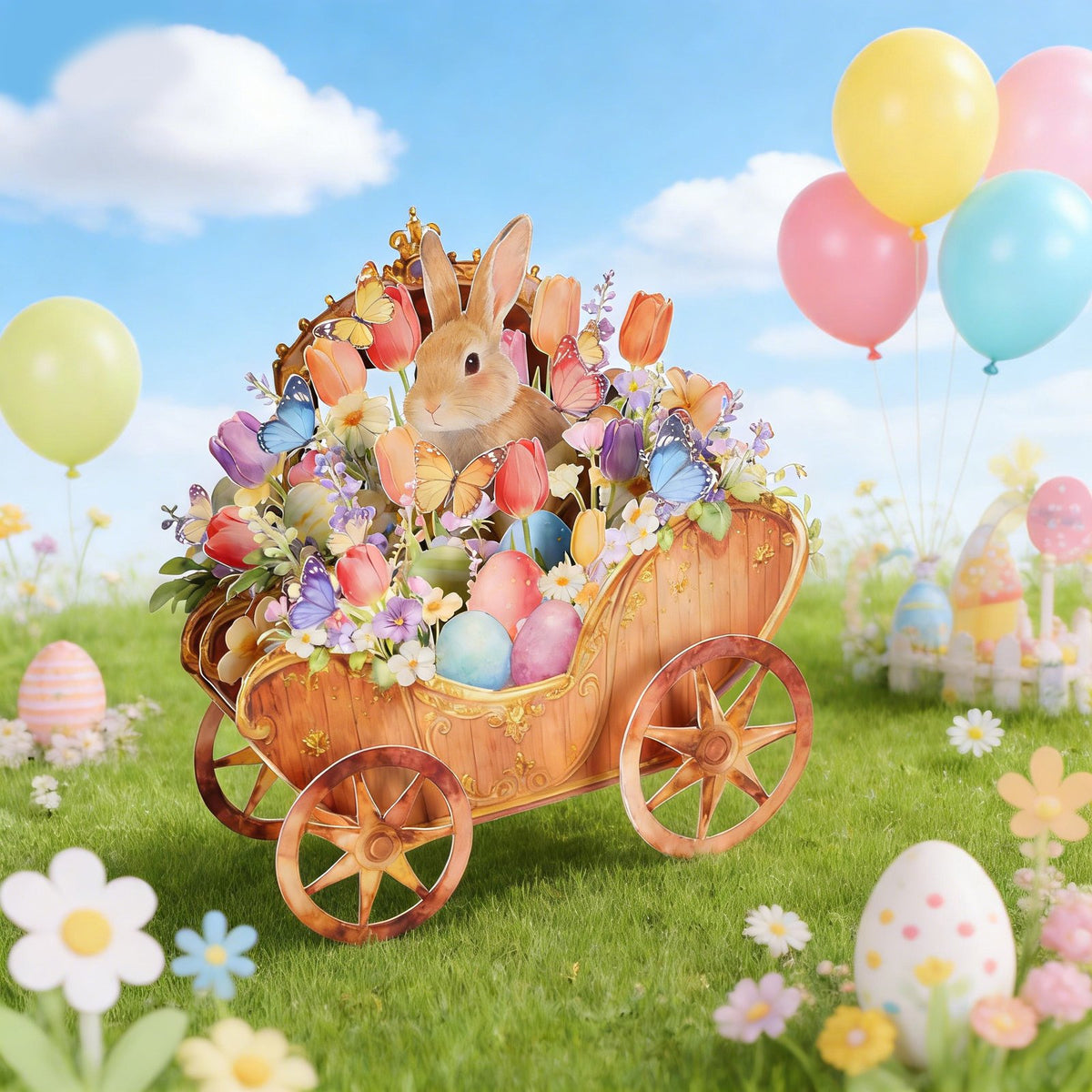Easter Bunny Flower Cart Greeting Card