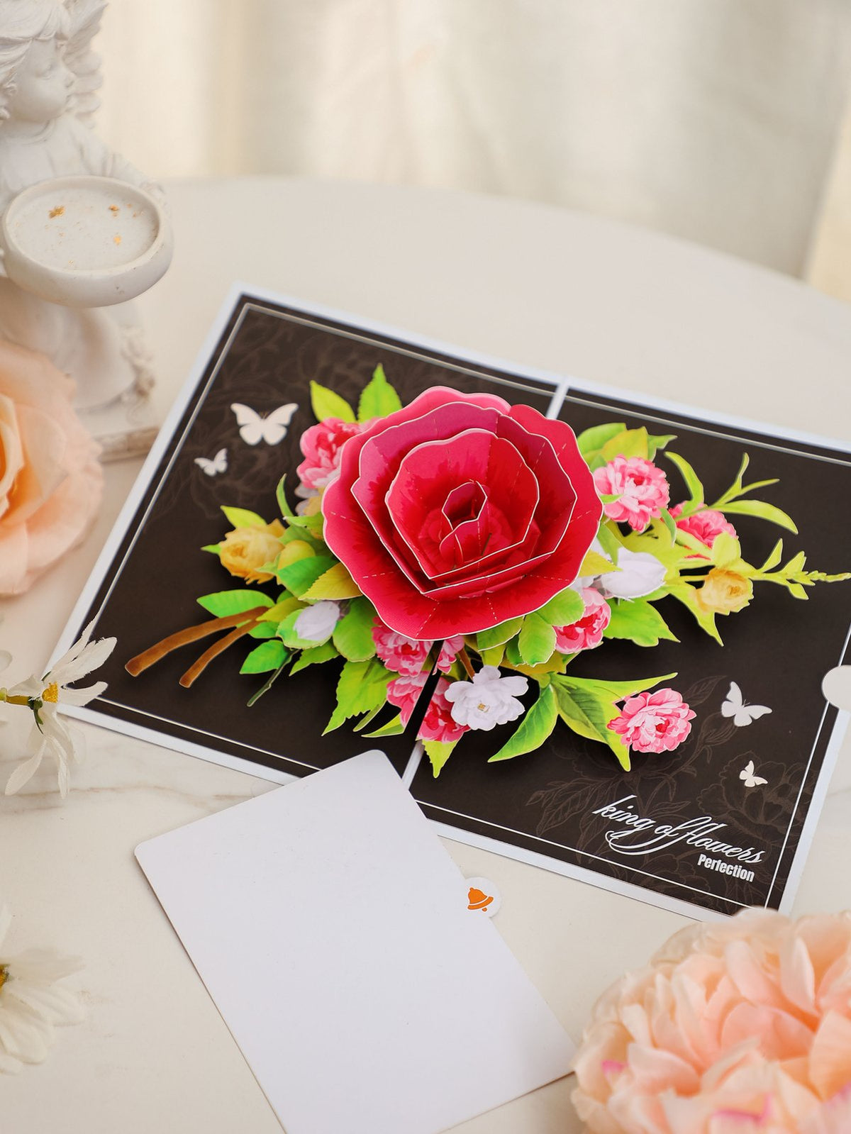 Elegant Peony Flower Floral Branch 3D Pop Up Card