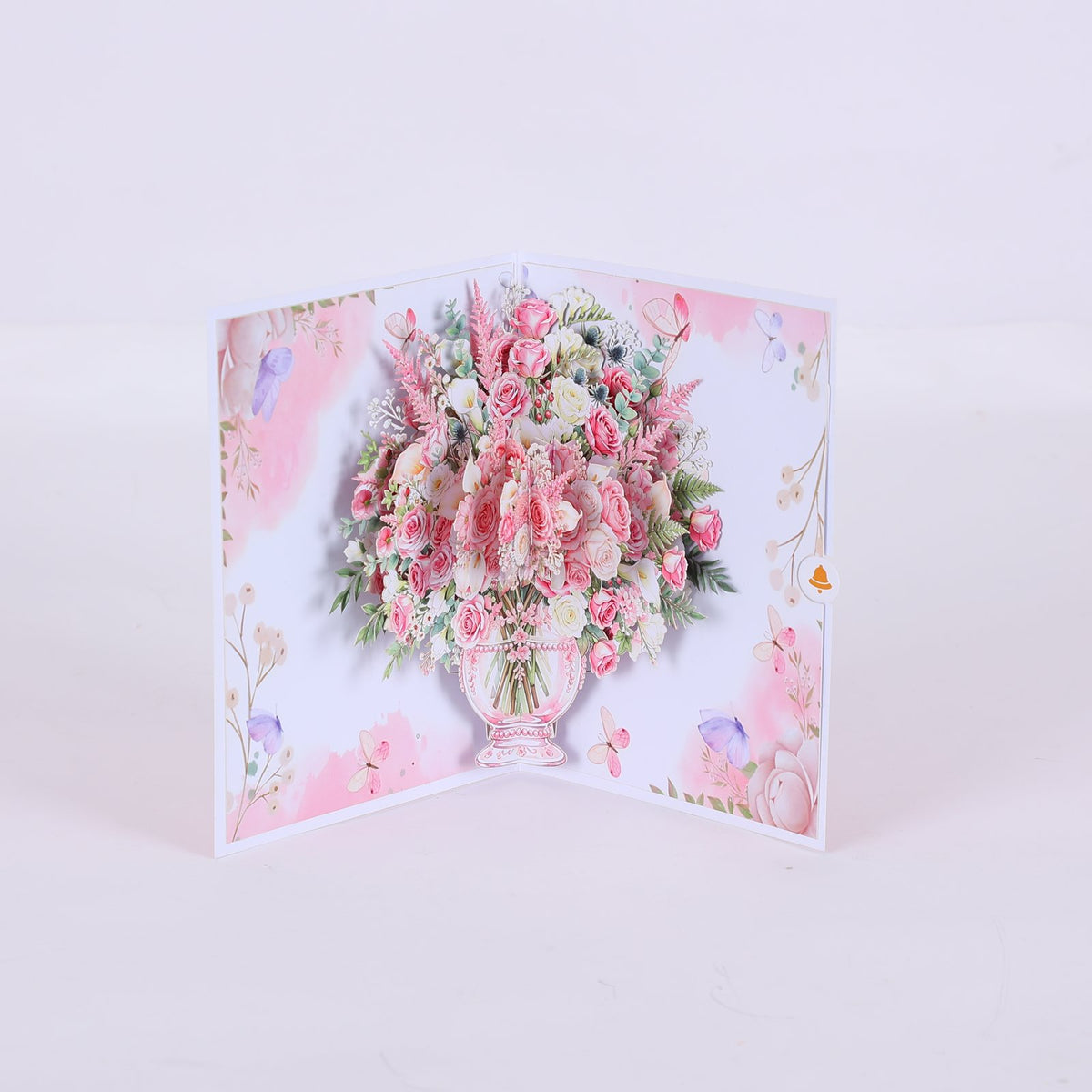 Pink Rose Flower Vase Pop Up Card